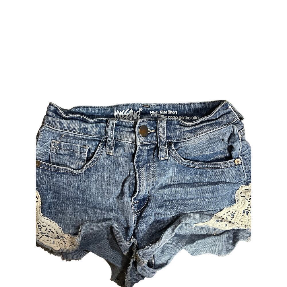 Mossimo High Rise Lace Crochet Side Denim Jean Shorts Women's Size 00 - Picture 3 of 6